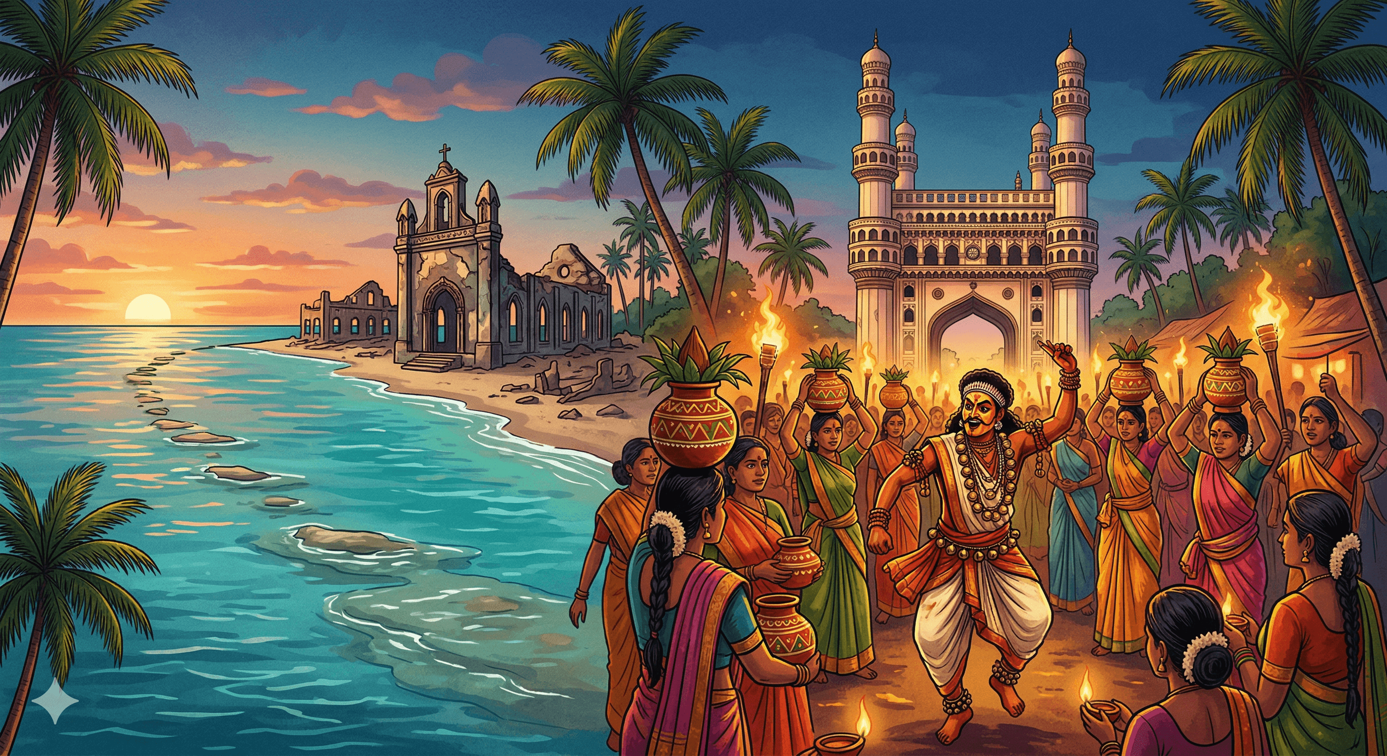 Festival scene from Southern India with vibrant ceremonial detail