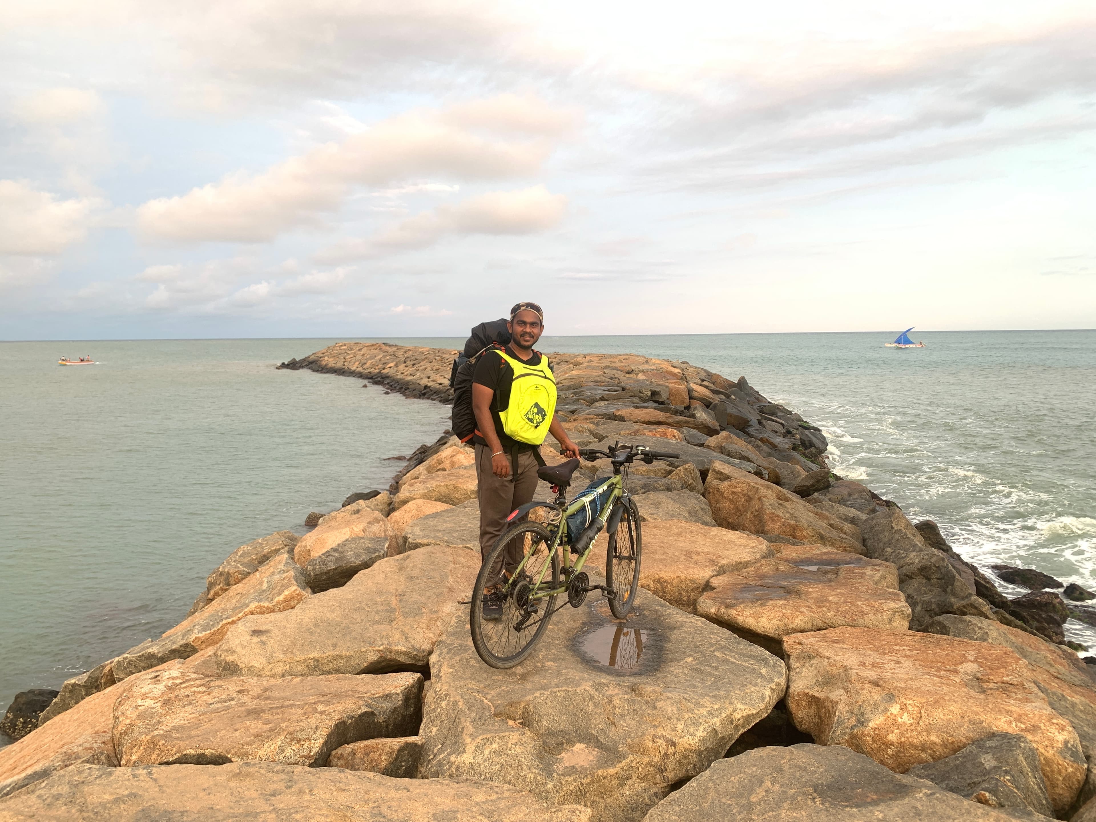 Bikepacking scene from a long-distance ride with the road opening ahead