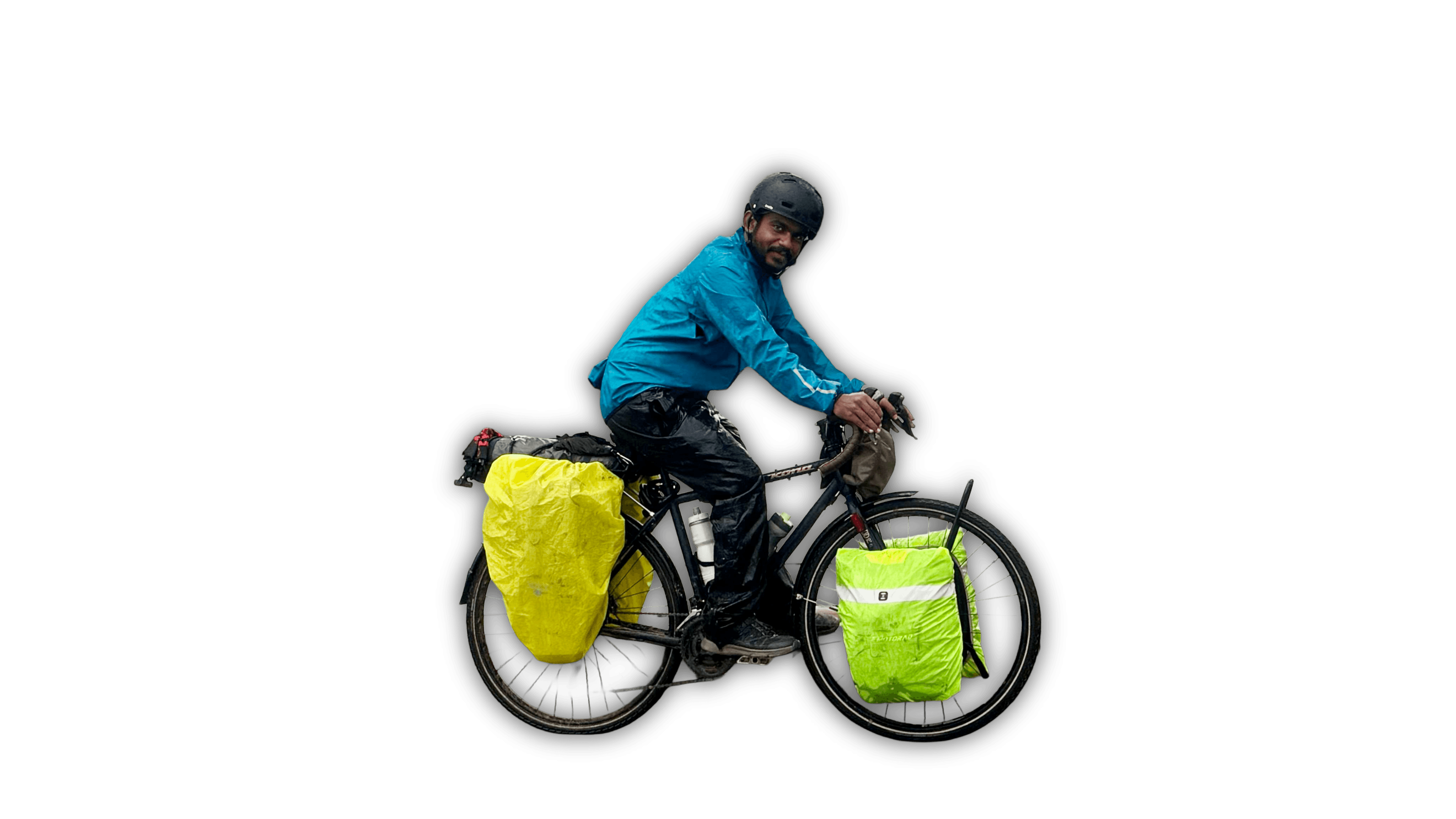 Cyclist with packed bike on a transparent background